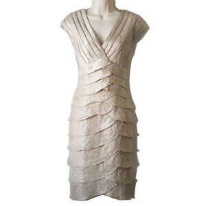 Adrianna Papell Champagne Gold Shutter Pleated Bodycon Dress 14